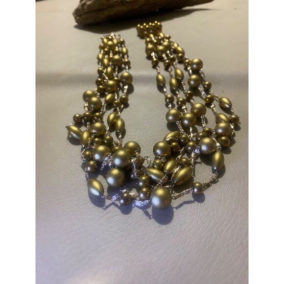 Vintage Classic Multi 4 Strand Gold Tone Beaded Necklace Box Ornate Clasp - Picture 12 of 12